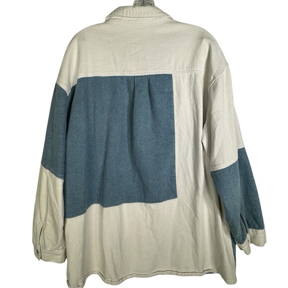 Miss Me Oversized Denim Shirt Jacket Blue White Colorblock Chest Pockets - Picture 2 of 5